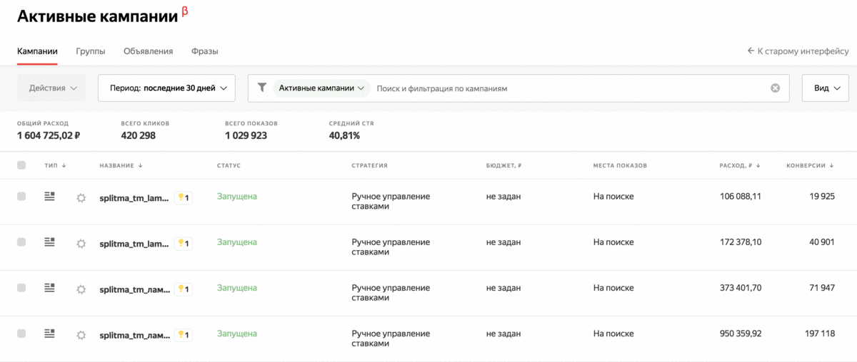 Активные кампании